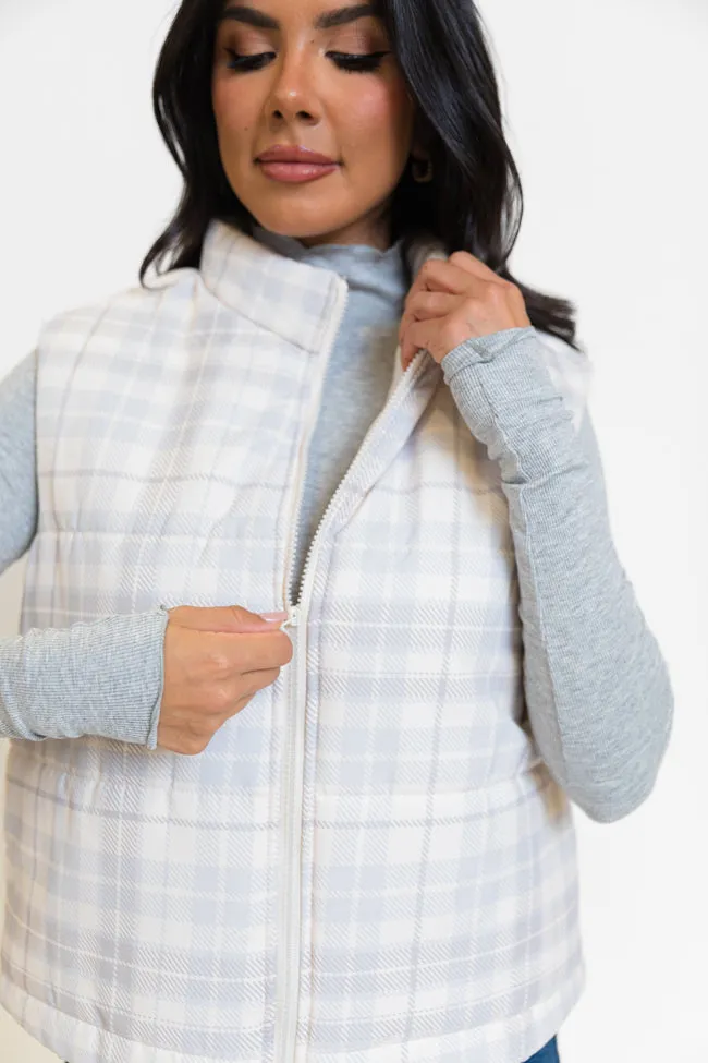 In A Bubble Beige Plaid Puffer Vest FINAL SALE Down Stuffed
