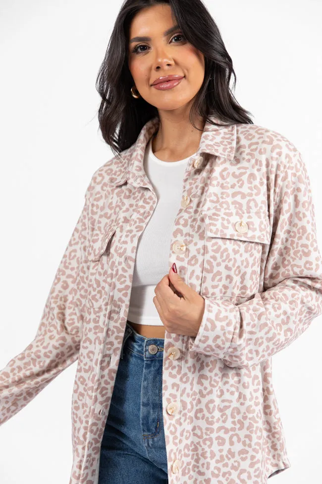 Stretch Cloth In Those Days Ivory and Beige Leopard Knit Shacket FINAL SALE