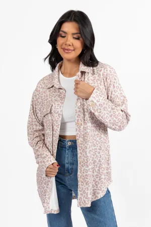 Stretch Paneling Breezy Layer Option In Those Days Ivory and Beige Leopard Knit Shacket FINAL SALE