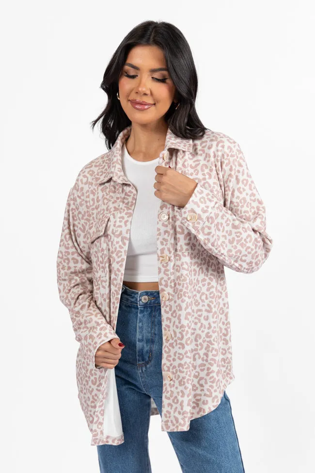 Stretch Paneling Breezy Layer Option In Those Days Ivory and Beige Leopard Knit Shacket FINAL SALE