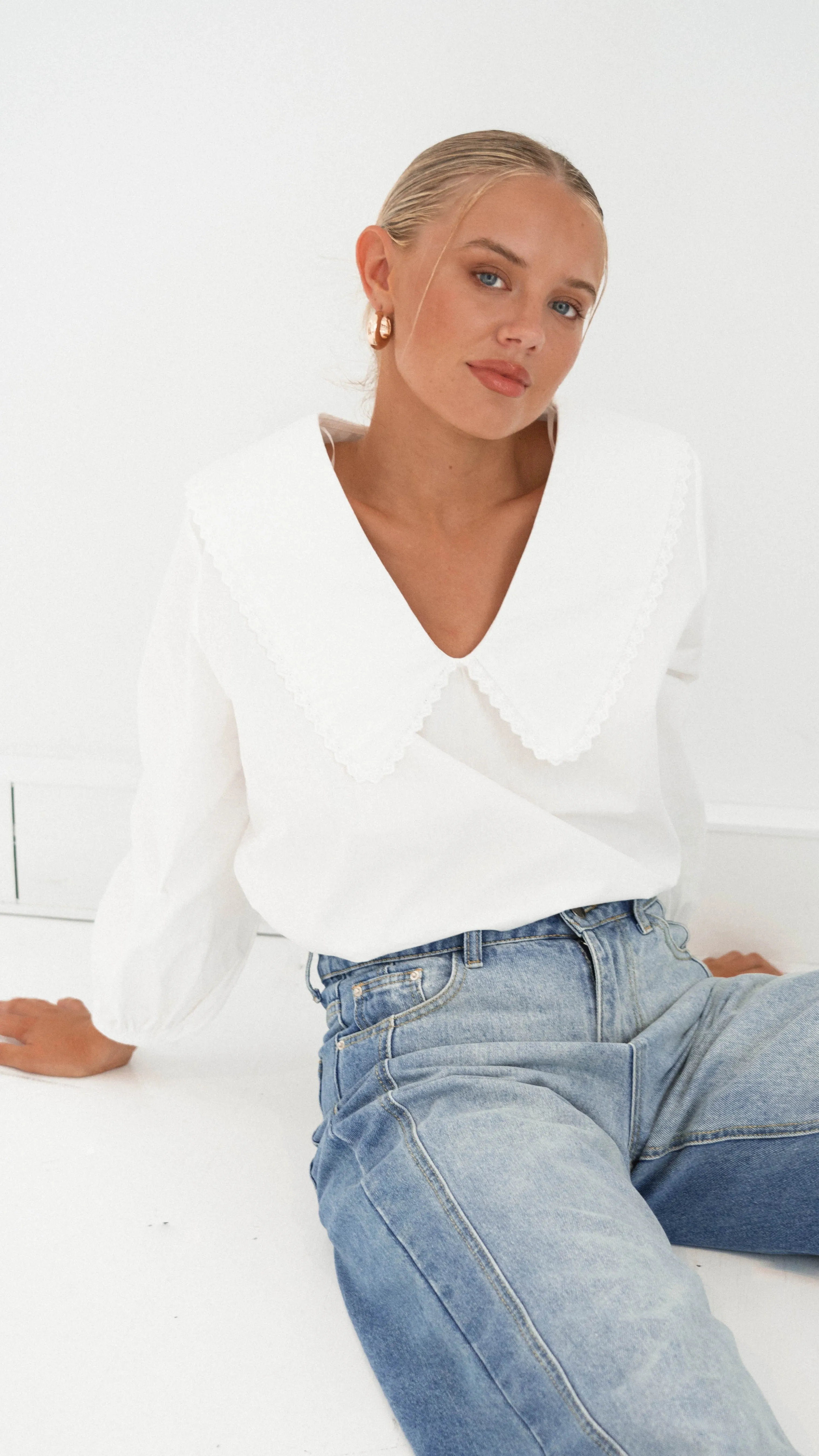 Blaire Collared Top - White EcoDye Process Aerated Seam Placement