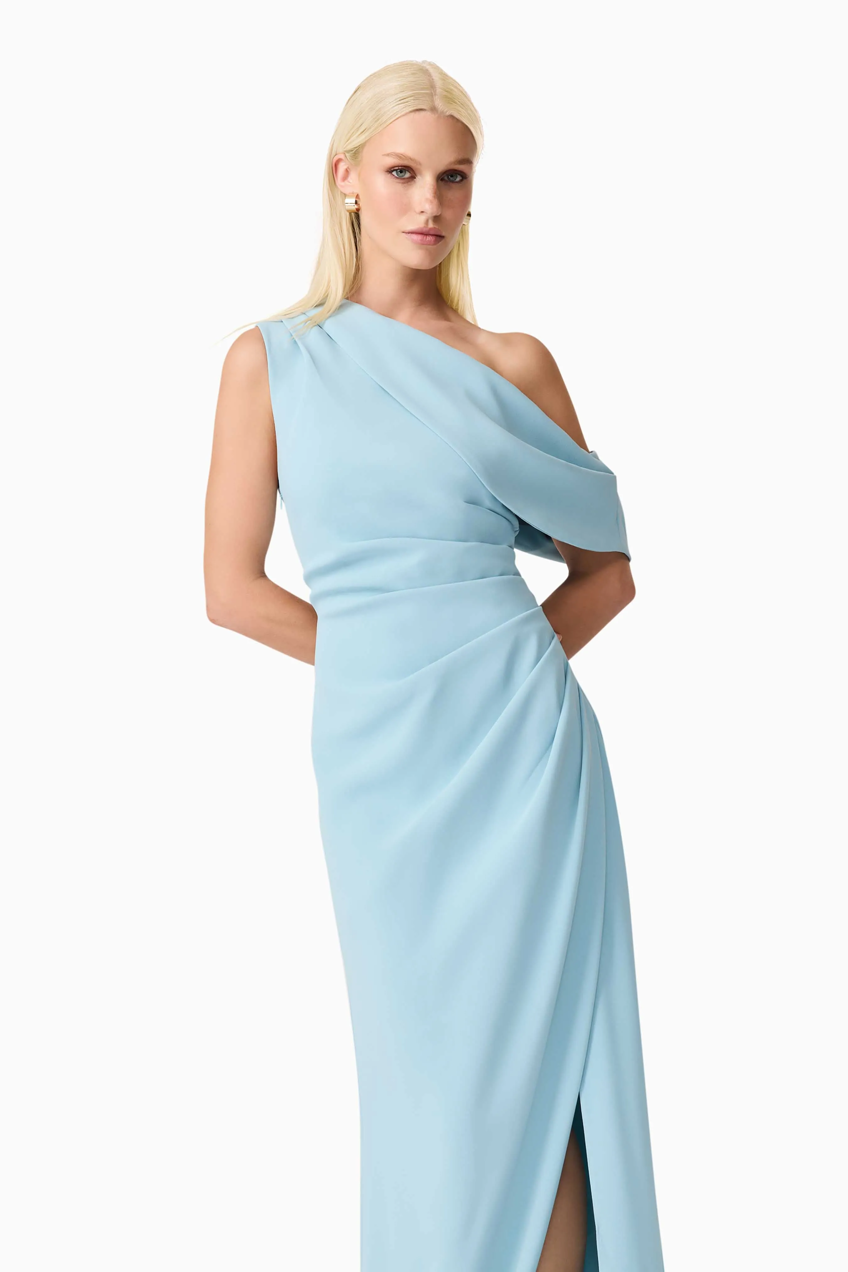 Isadora Off The Shoulder Gown in Blue Neutral-Shade cut out