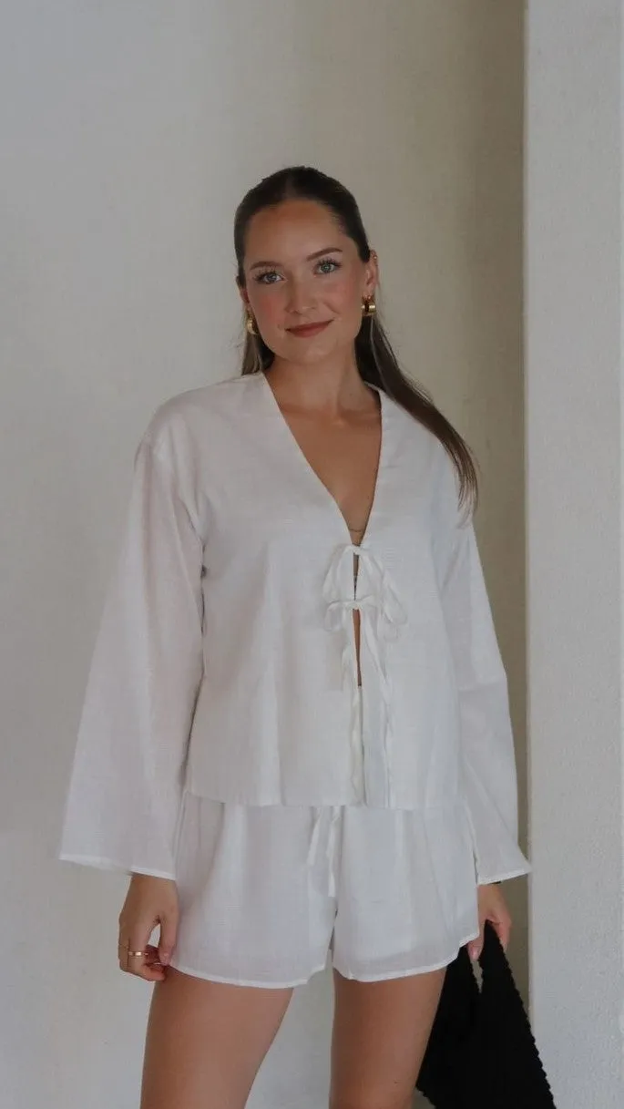 SoftTouchLining DoubleLayered Iveena Top and Shorts Set - White