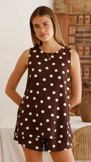 Janae Top and Shorts Set - Brown/White Polka Planet Care