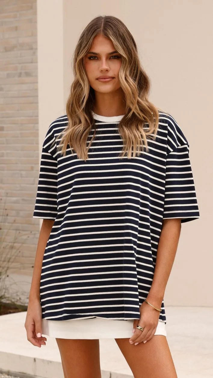 Jeto Oversized Tee - Navy/White Dry Touch