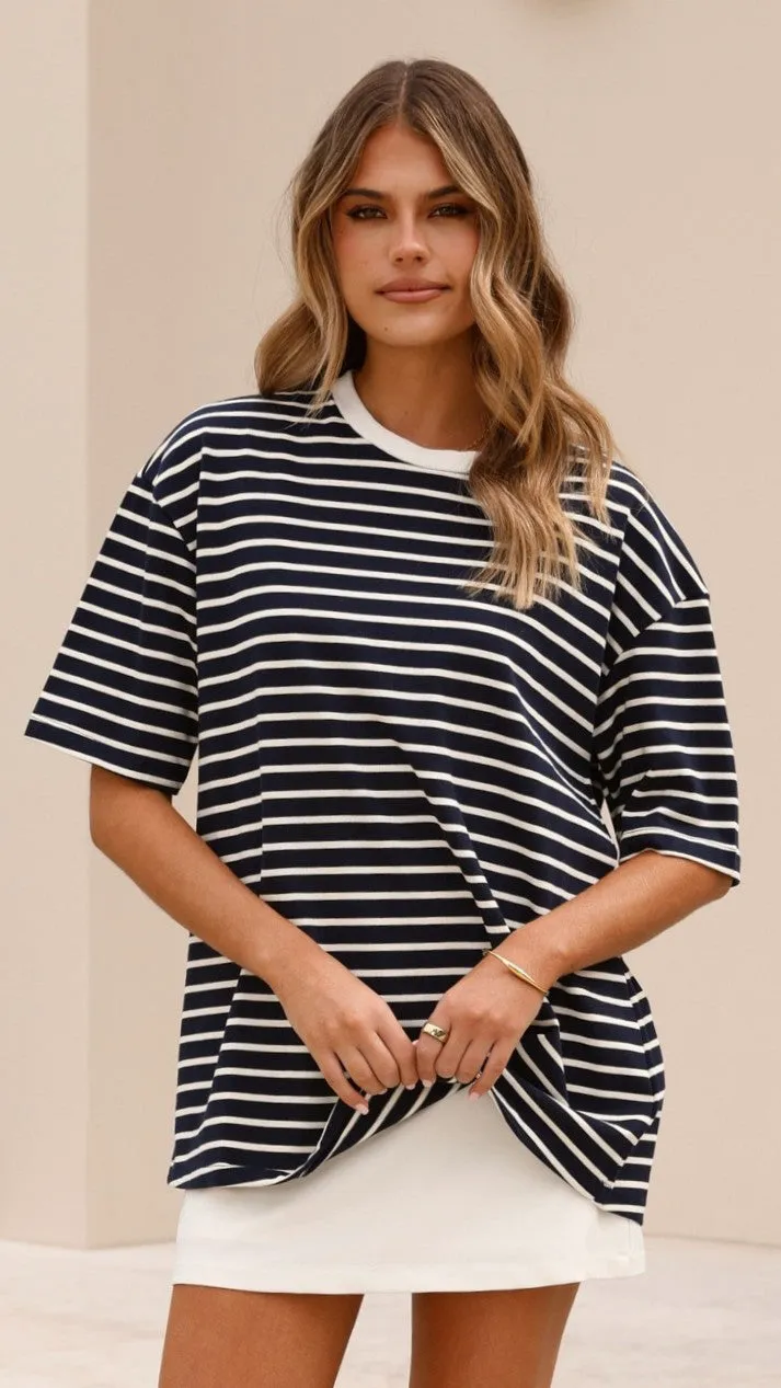 Chic Fit QuickPackable Design Jeto Oversized Tee - Navy/White