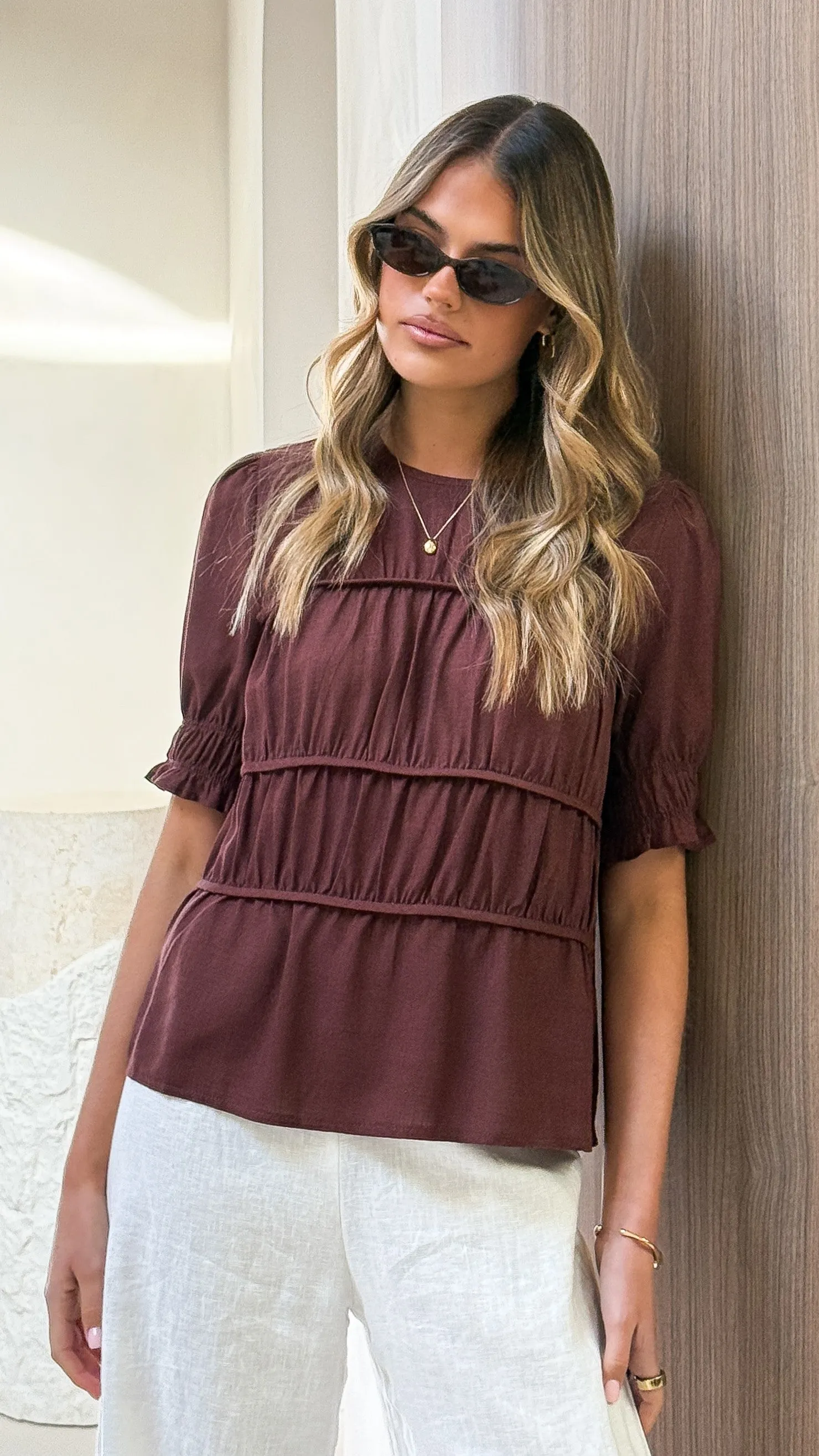 Story Mood Kai Short Sleeve Top - Brown