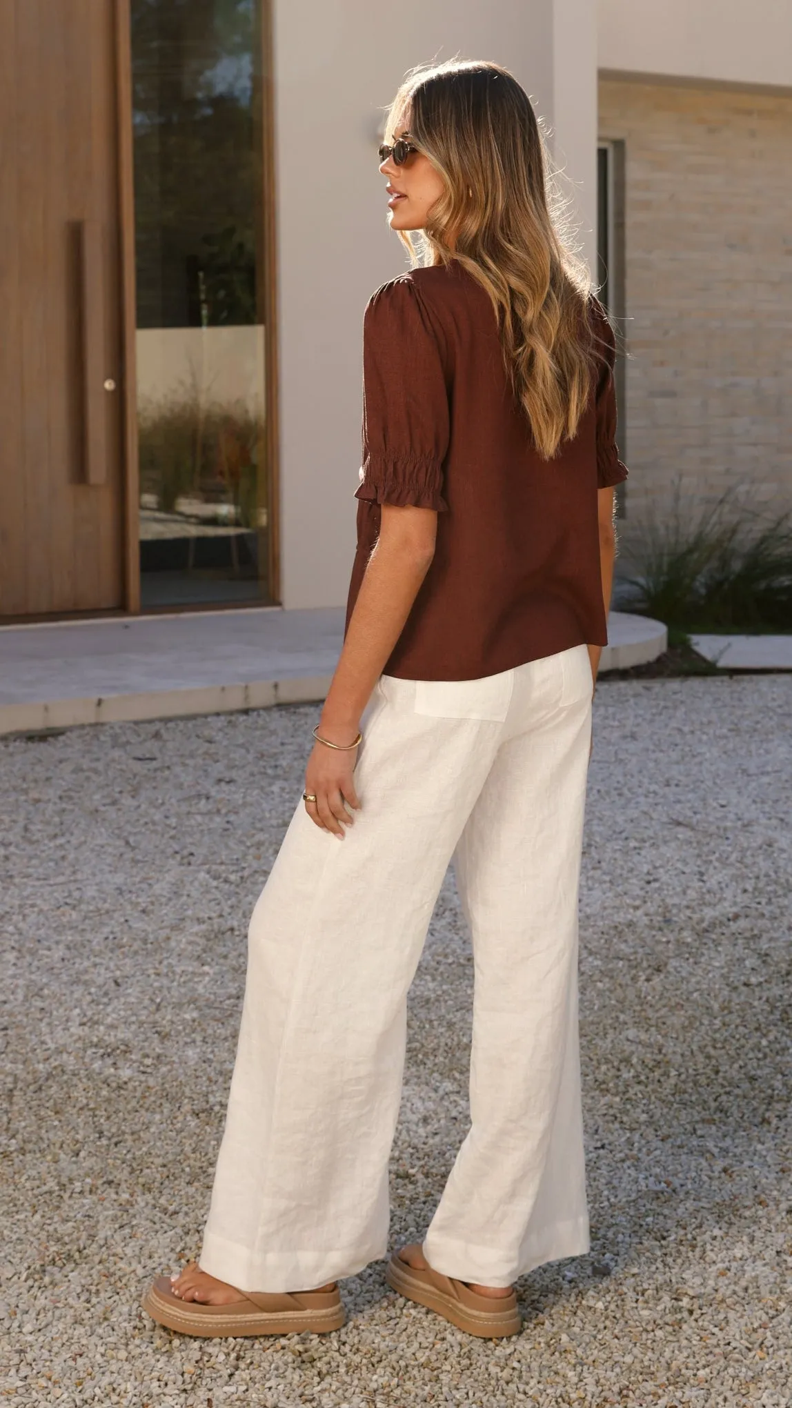 Hidden pockets Cozy Dress Kai Short Sleeve Top - Brown