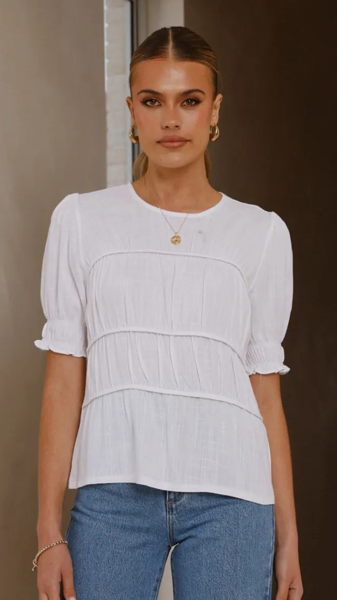 Kai Short Sleeve Top - White Game Day Photo Glam