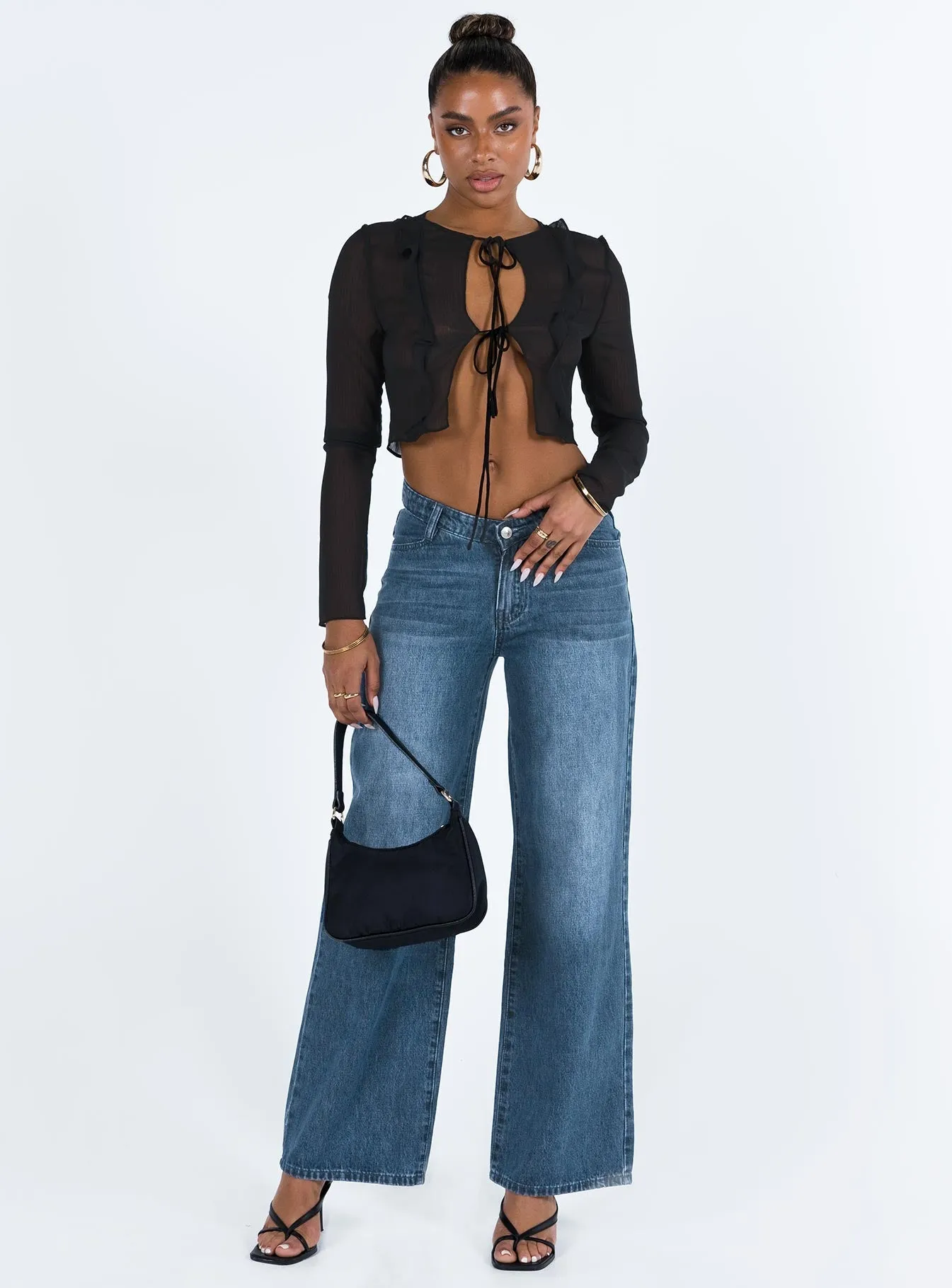 Beach Day Minimalist Style Youth Style Weekend Getaway Trend Setter Karol V-waist Wide Leg Jeans Dark Wash Denim