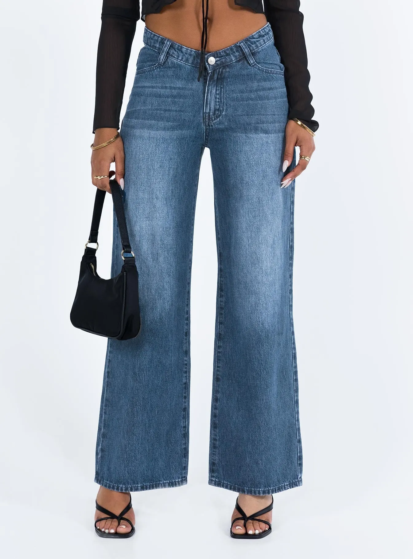Karol V-waist Wide Leg Jeans Dark Wash Denim Minimal Edge