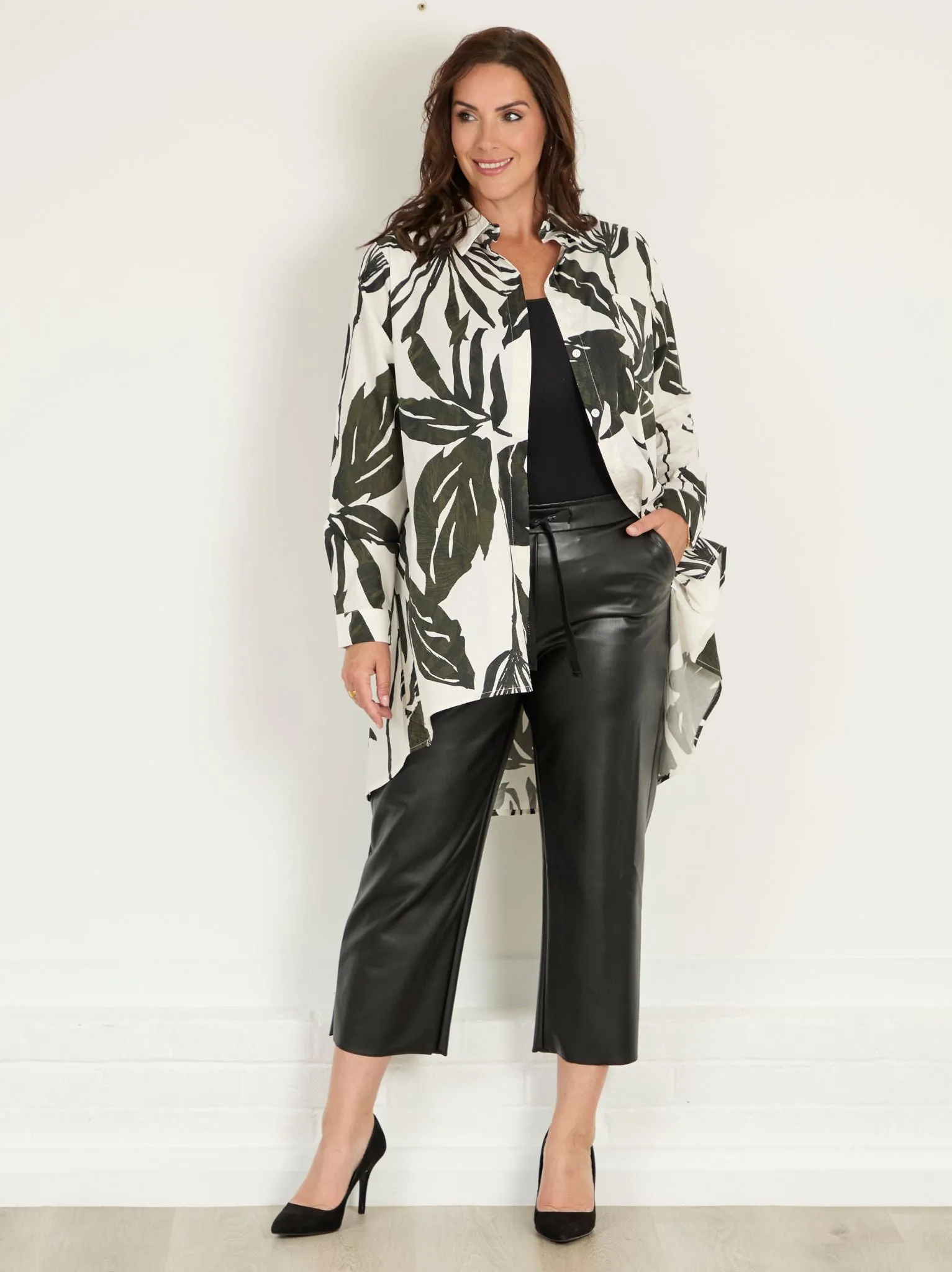 Weather Flex Sporty Style Kati by ROBELL Faux Leather Trouser - Black