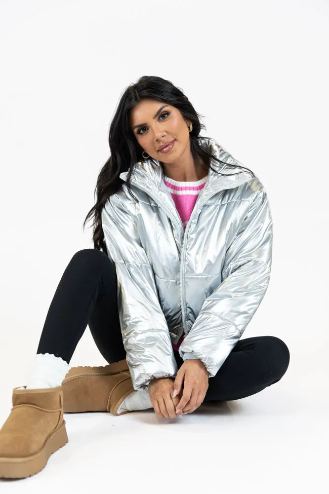 Sleek Layer Fit Ski Use Keep Me Warm Silver Chrome Puffer Jacket FINAL SALE