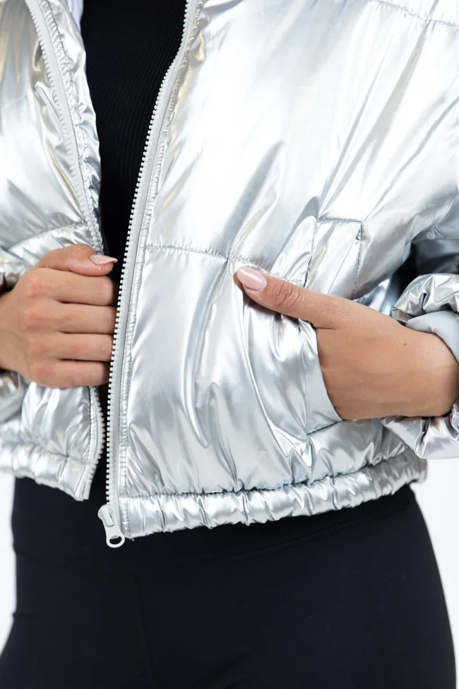 Keep Me Warm Silver Chrome Puffer Jacket FINAL SALE Flatlock stitching Anti Slip Cuffs