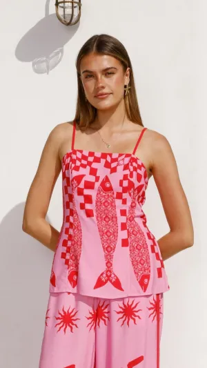 MultiPanelCut Kerra Top - Pink/Red Tide
