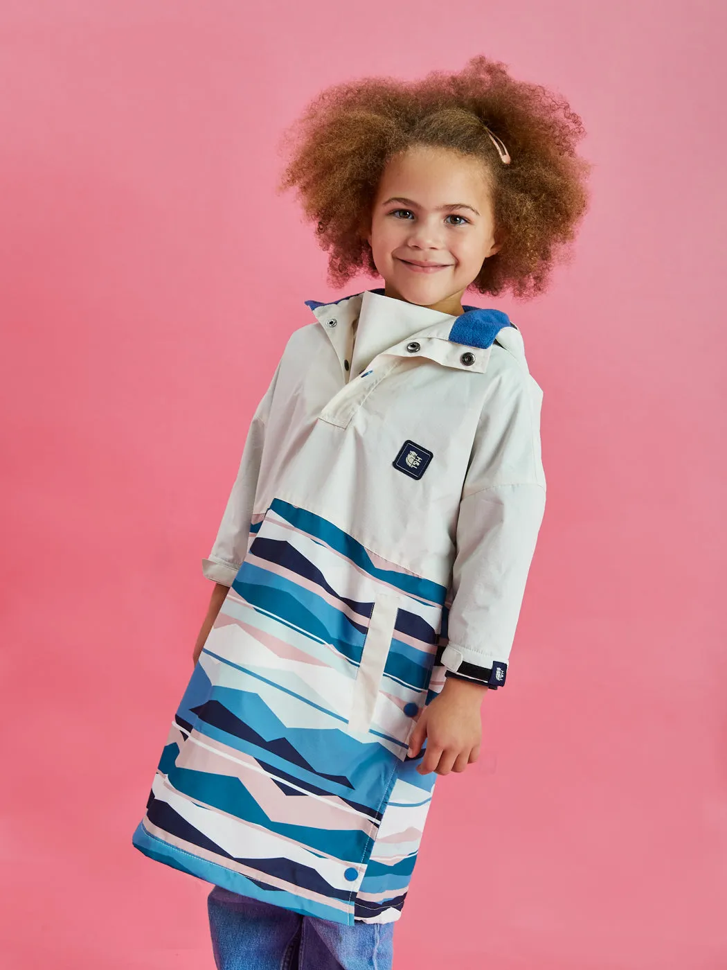 Kids Alva Retro Pattern Poncho Taped Seams