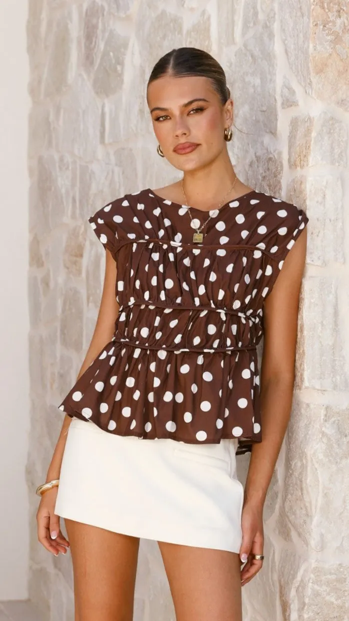 Winter Core Athletic Hoodie Kienna Top - Brown/White Polka Dot