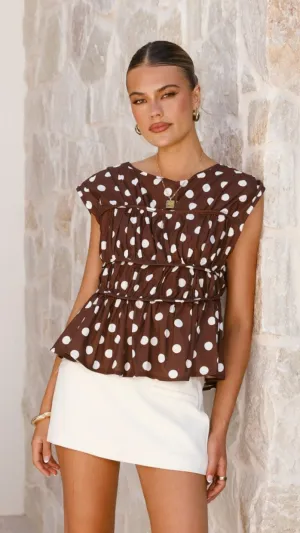 Winter Core Athletic Hoodie Kienna Top - Brown/White Polka Dot