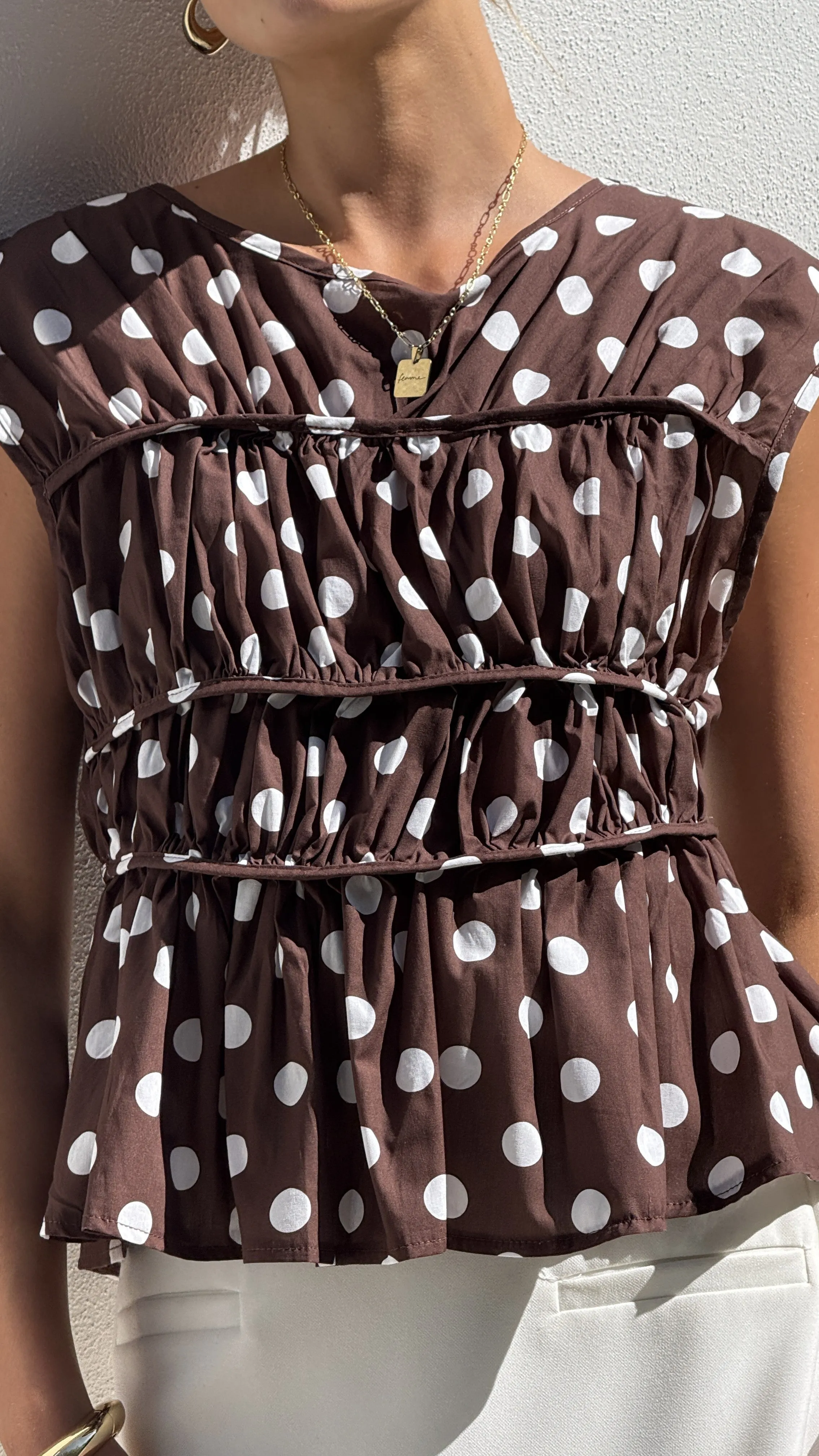 Kienna Top - Brown/White Polka Dot VersatileStyle