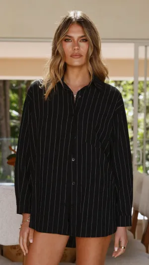 Kloa Button Up Top - Black Pinstripe MultiPurposePockets
