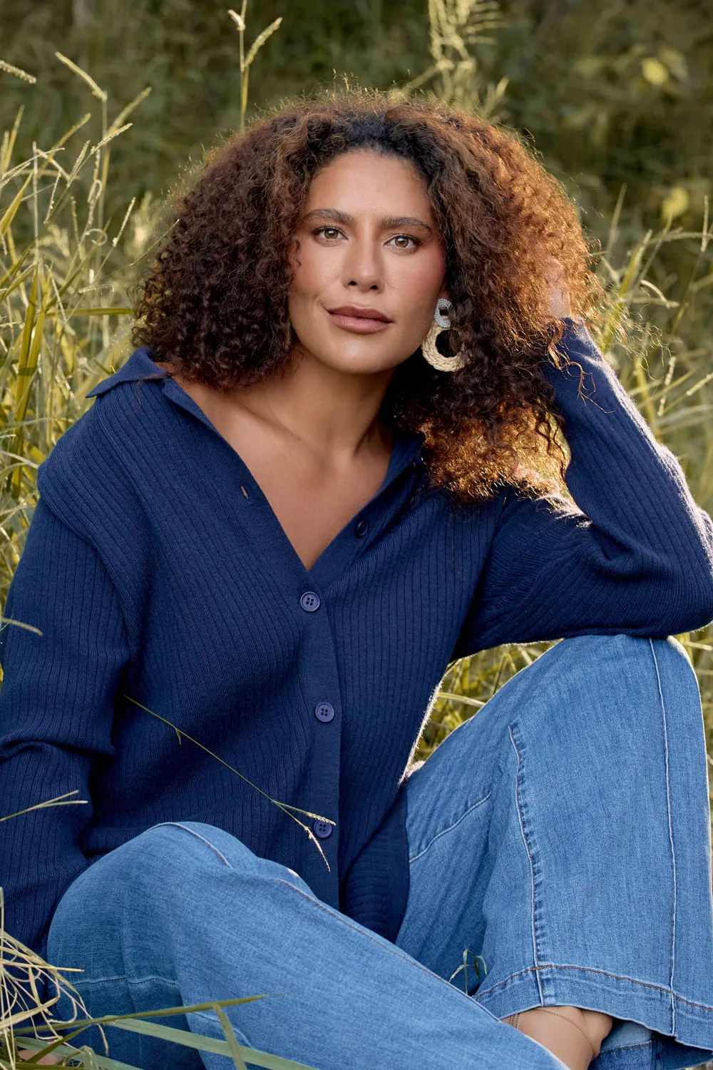 Lightweight Design Windproof Design Knitted Cardigan in Navy