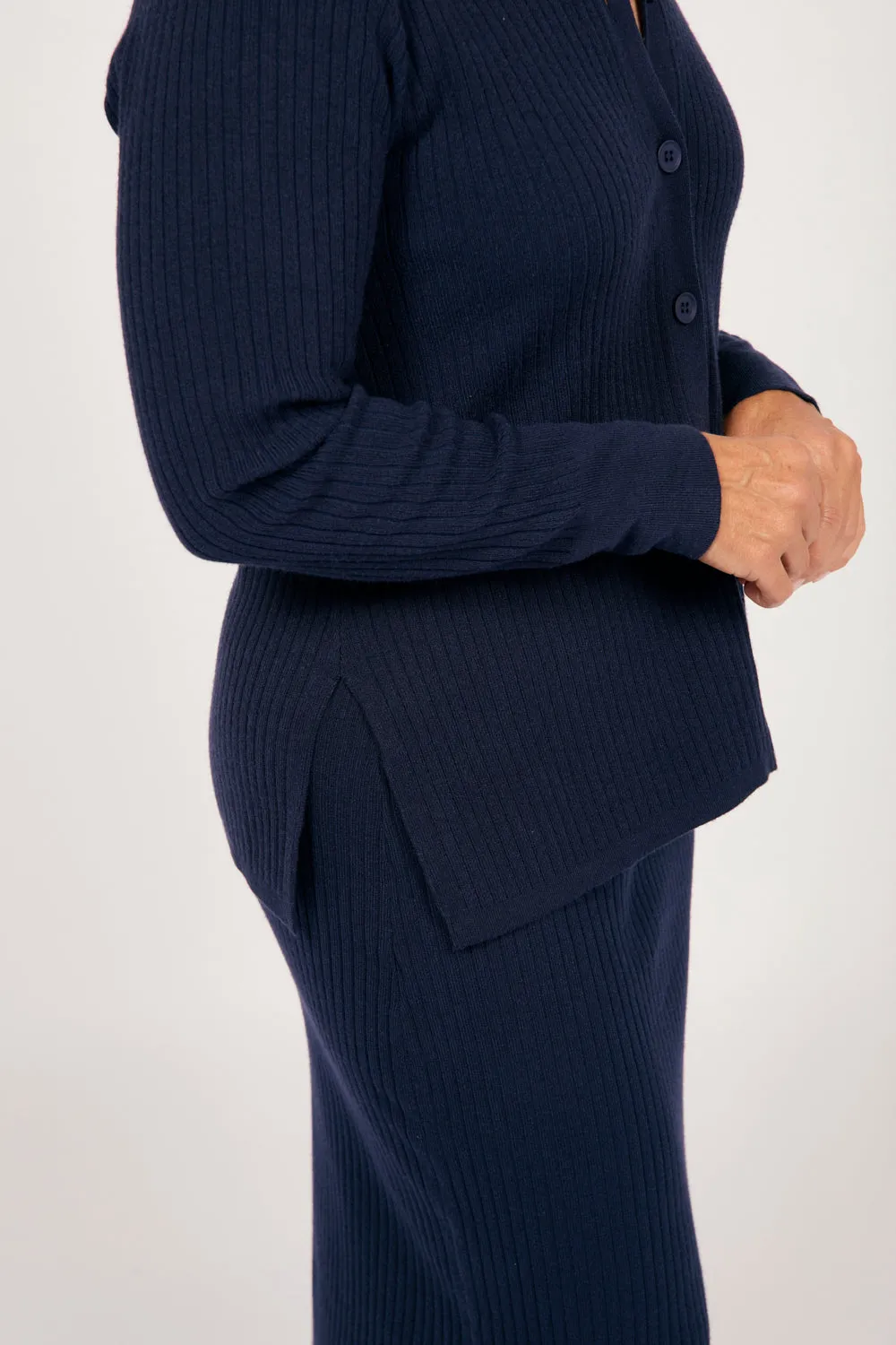 Knitted Cardigan in Navy Soft Weather Wear Smart Design