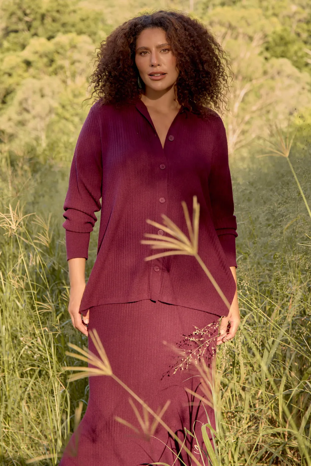 Knitted Cardigan in Plum Convertible Sleeves