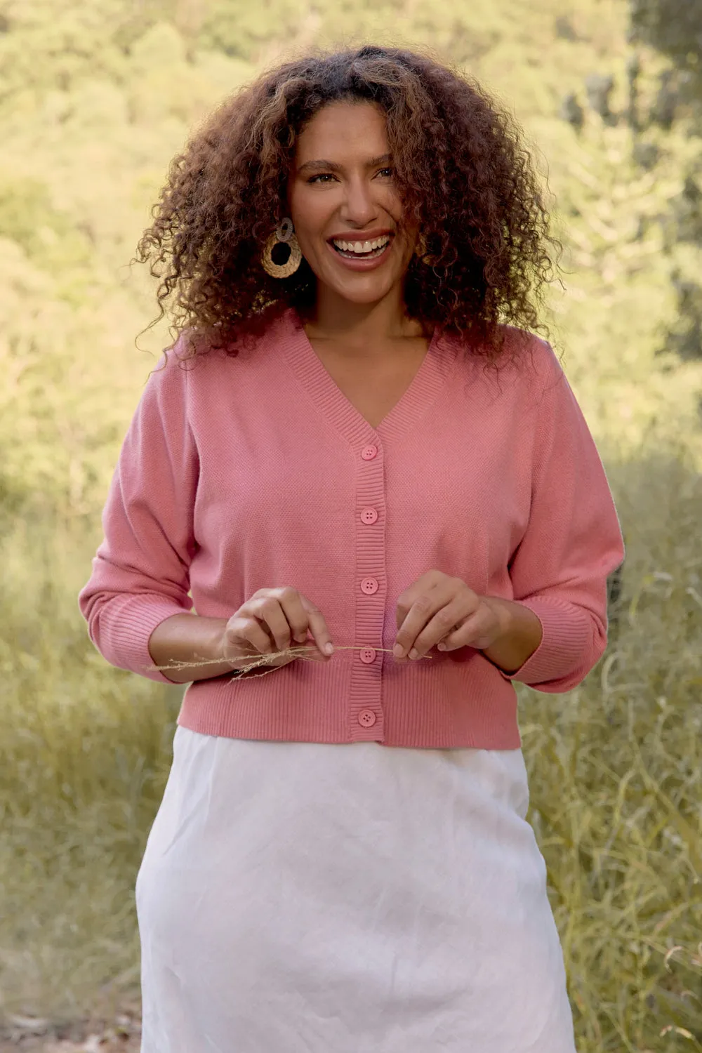 FadeResistant Print Knitted Cropped Cardigan in Blush