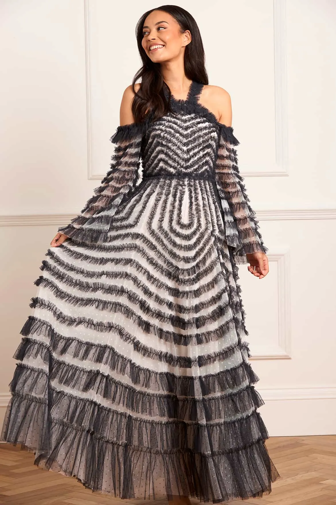 Shiny Zip Low Maintenance La Vie En Rose Off-Shoulder Gown