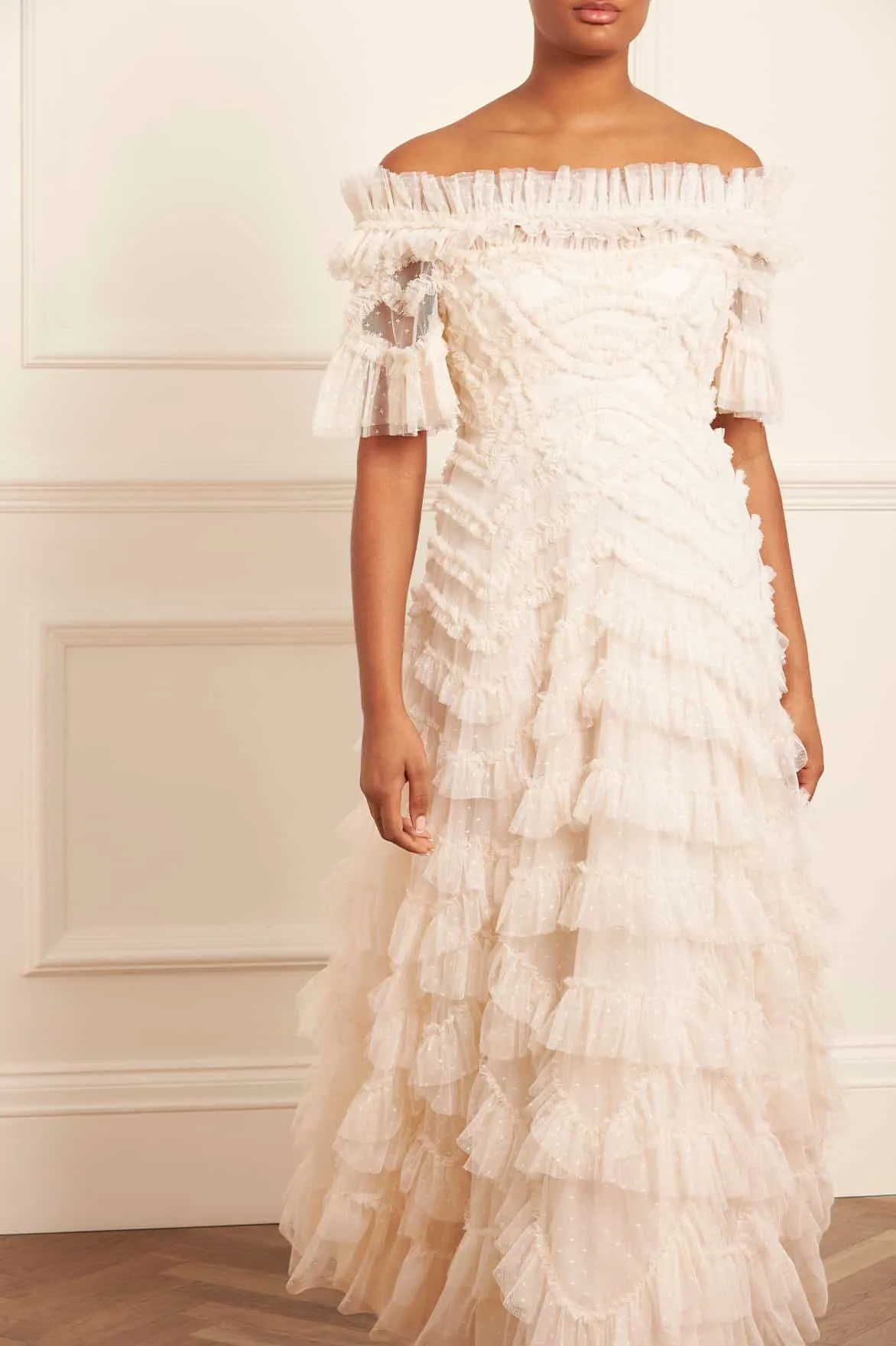 Delicate Tone Event Safe Lana Off-Shoulder Gown