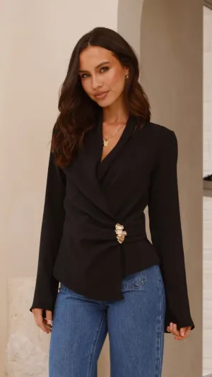 Lani Open Front Top - Black Stretch Ease Comfortable Wear