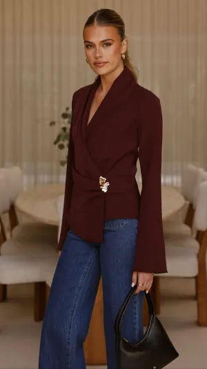 Casual Bottoms fresh start Lani Open Front Top - Burgundy