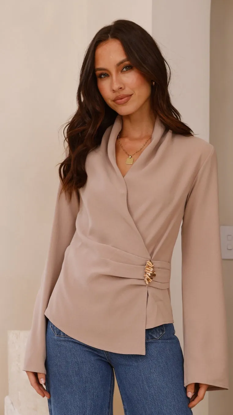 SnagResistant Weave Chic Accessory Lani Open Front Top - Latte