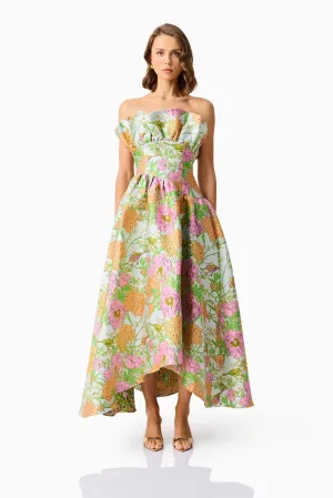 Laurel Sleeveless Maxi Dress in Green Floral Timeless Beauty