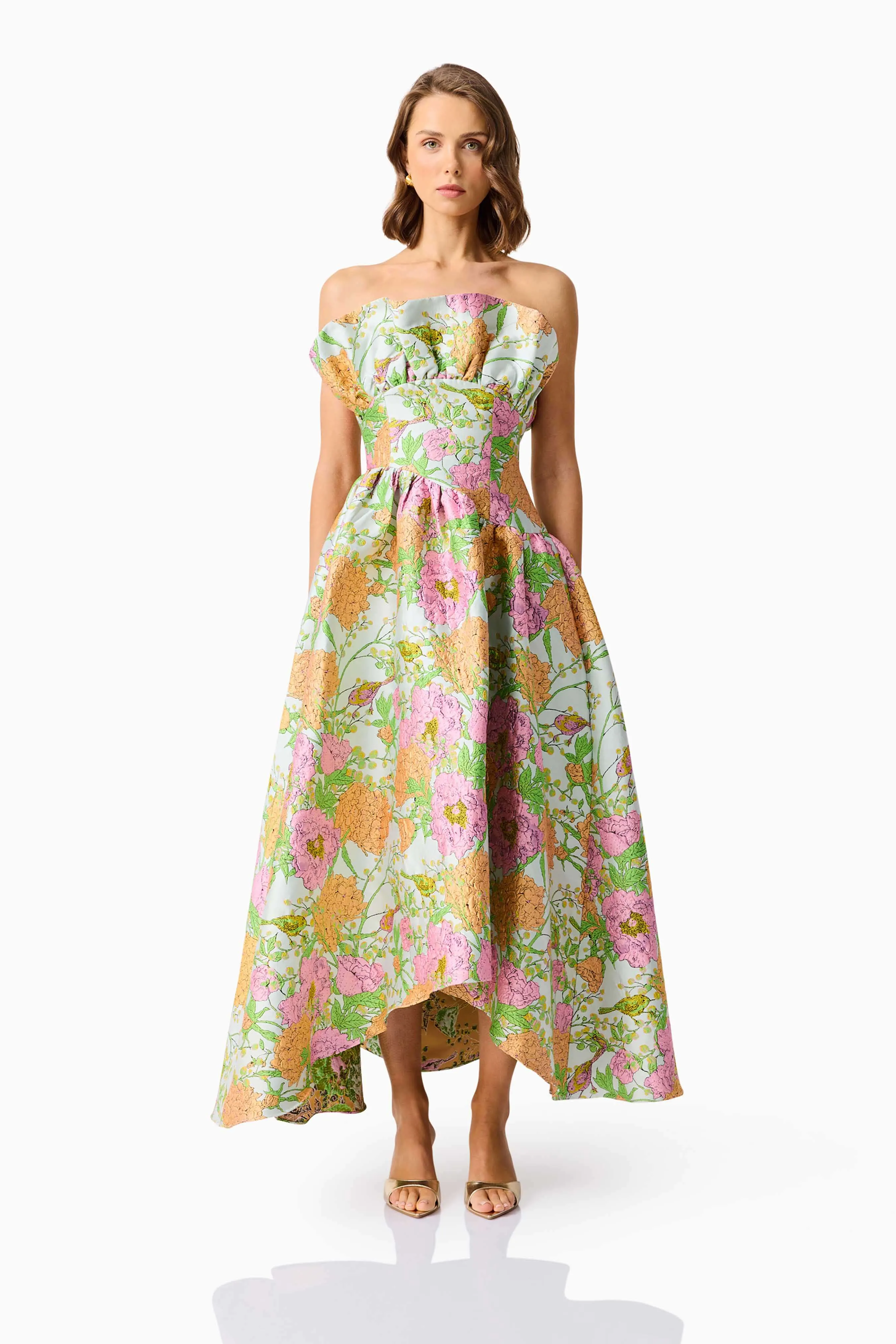 Laurel Sleeveless Maxi Dress in Green Floral Timeless Beauty