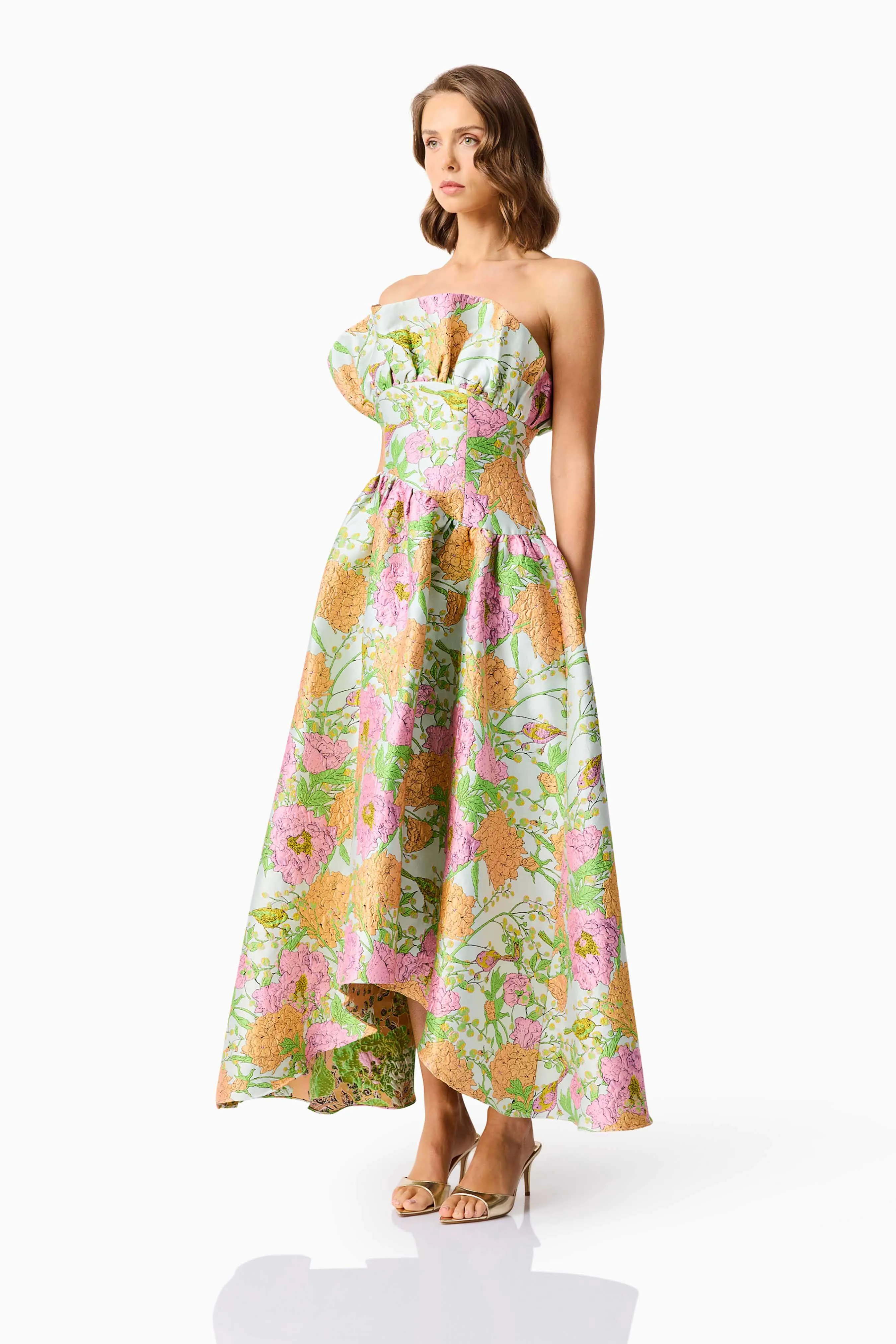 Laurel Sleeveless Maxi Dress in Green Floral Fitted Style
