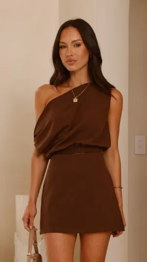 Lauren Off Shoulder Top - Chocolate All-Occasion Adjustable Hem