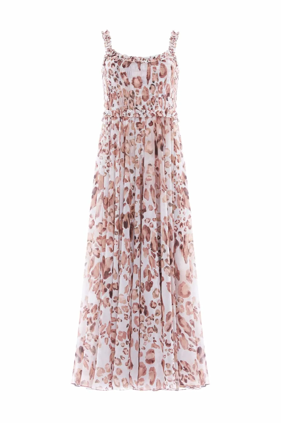 Leopard Chiffon Smocked Cami Ankle Gown ReversibleStyle