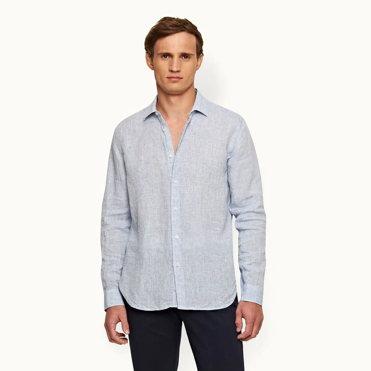 MinimalistDesign family gathering Orlebar Brown - Giles Linen TF Shirt in Navy/White