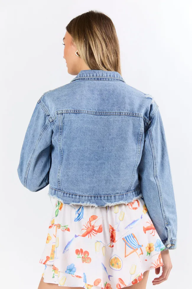 AntiStatic Inner Layer MoistureWickingTechnology Run Around Town Medium Wash Deconstructed Denim Jacket SALE