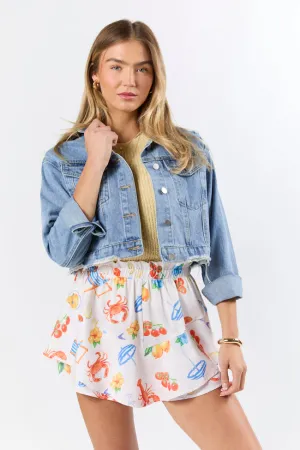 Classic Zip Up Run Around Town Medium Wash Deconstructed Denim Jacket SALE