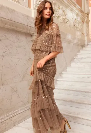 Vibrant Colors Leila Dot Tiered Cape Ankle Gown