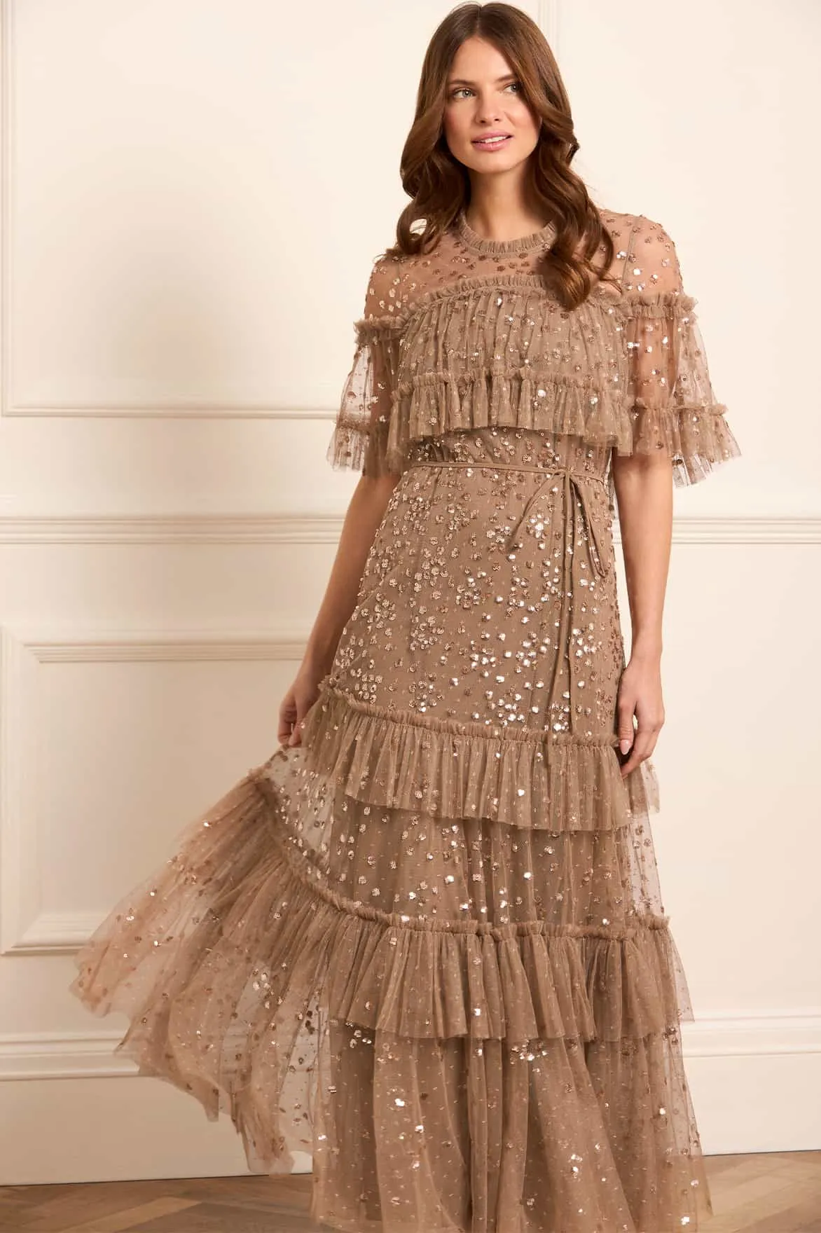 Leila Dot Tiered Cape Ankle Gown Versatile occasion dress