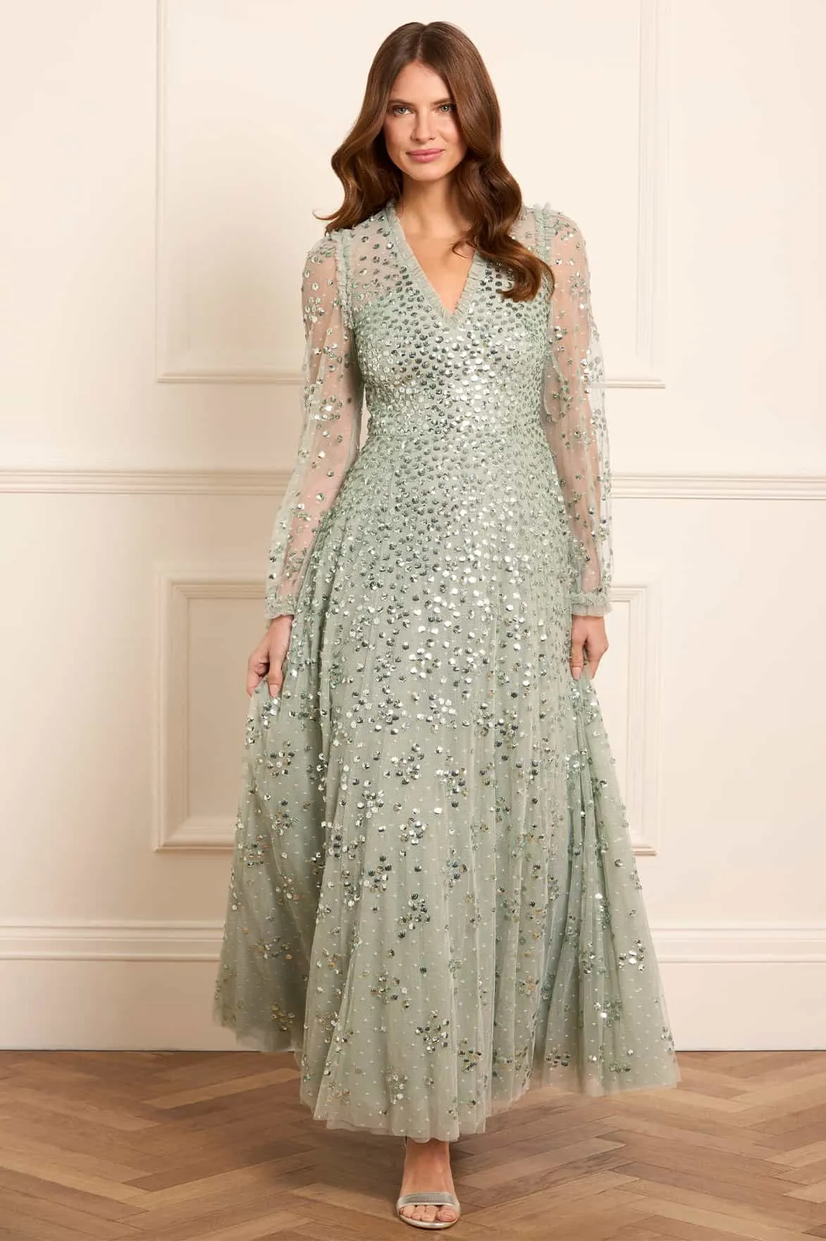 Sophisticated Vibe Easy Going Leila Dot V-Neck Ankle Gown