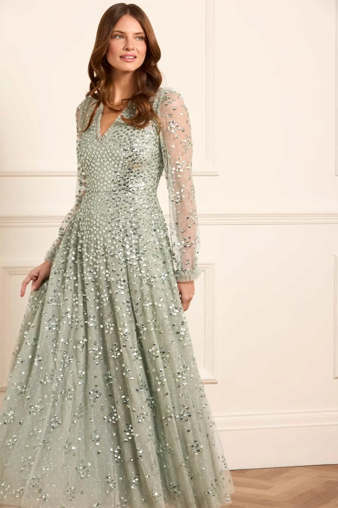 Leila Dot V-Neck Ankle Gown Neutral Form Feminine Comfort