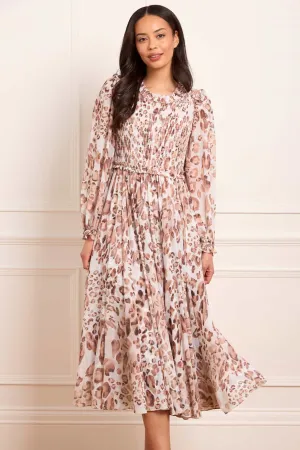 Leopard Chiffon Smocked Ballerina Dress Bright Vibe