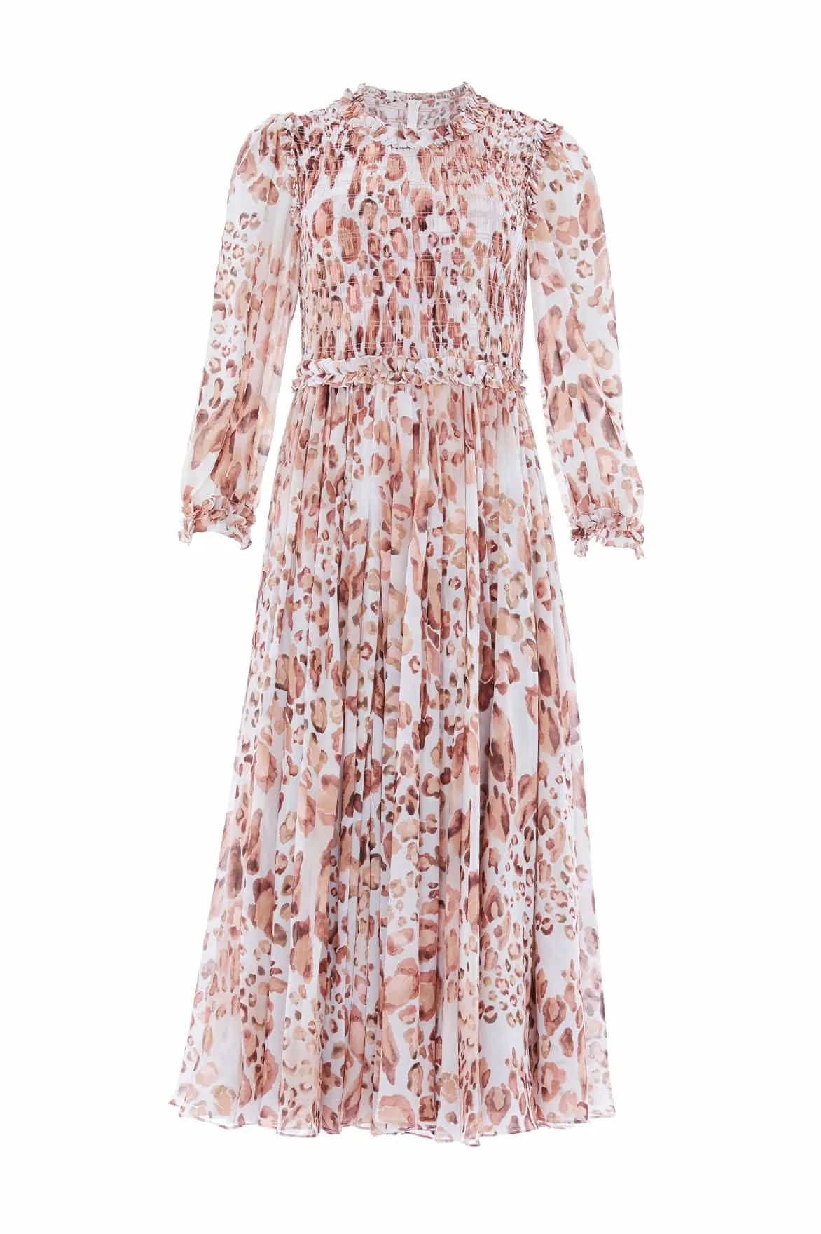 Leopard Chiffon Smocked Ballerina Dress MultiPurposePockets