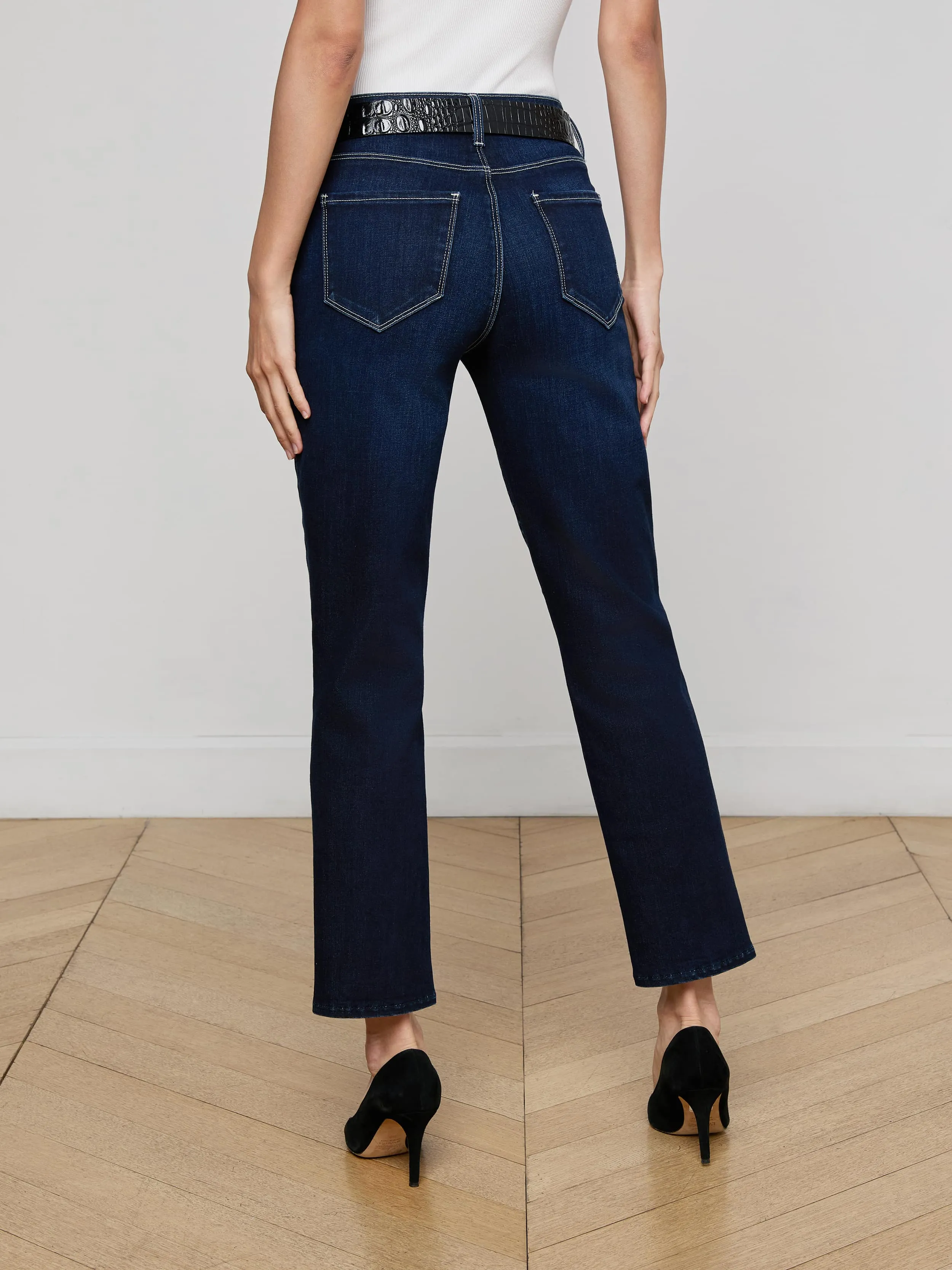 Aiden Low-Rise Slim-Leg Jean Clean Detail
