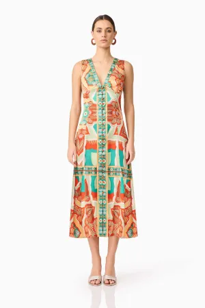 City Casual Neomi V Neck Midi Dress in Orange