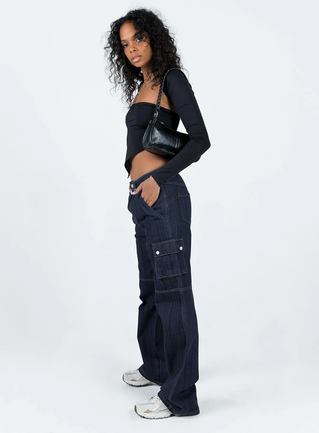 Modern Comfort Relaxed Style Weekend Style High Quality Paige Mid Rise Baggy Cargo Jeans Dark Wash